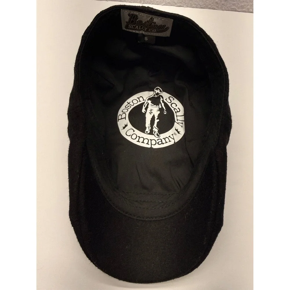 Boston Scally Co Mens Black Flat Cap Scally Hat Wool Blend Size Small